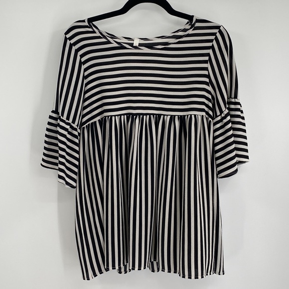 Red Lolly Black & White Stripe Top with Bell Sleeves - Picture 2 of 5